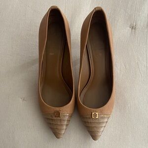 Tory Burch Tan and Brown Leather Heels